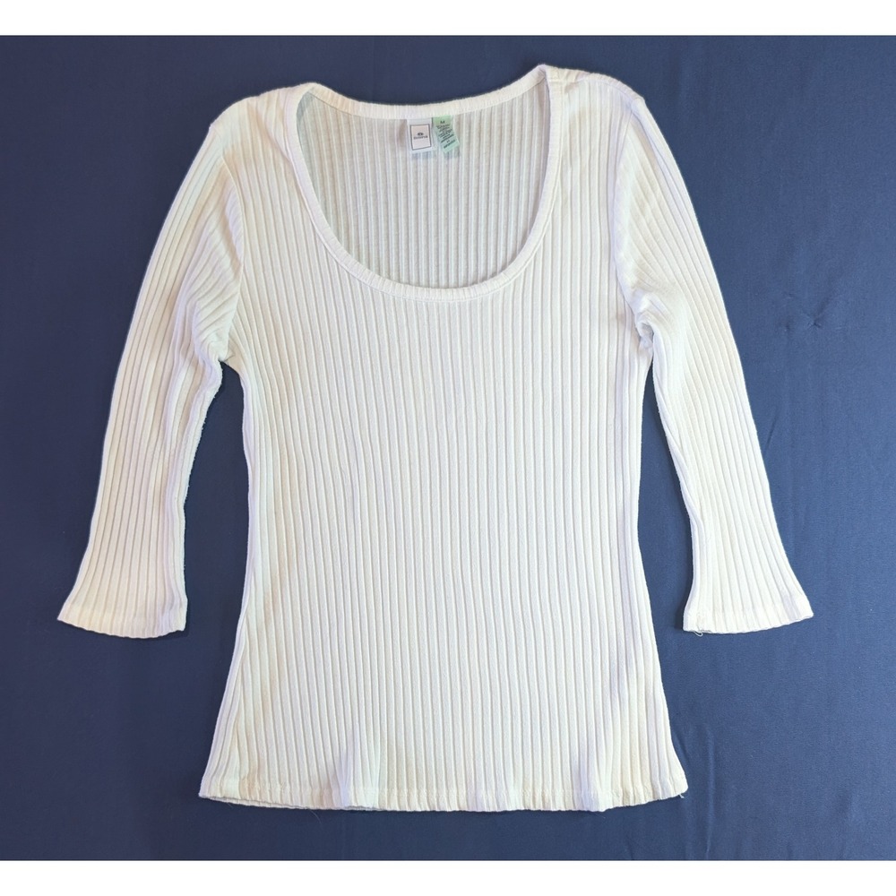 Susina White Ribbed Scoop Neck 3/4 Sleeve Flare Cuff Top Women's Size M - Picture 2 of 7